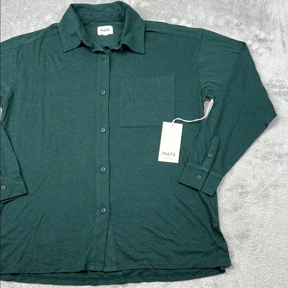 NEW MATE The Label M Green Tencel Jersey Perfect Oversized Sleep Button Down